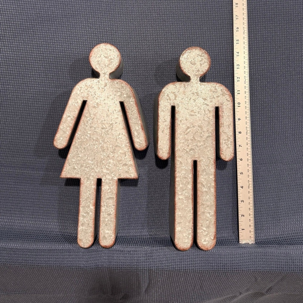 Hobby Lobby Galvanized Metal Restroom Signs Male Female Wall Decor Set of 2